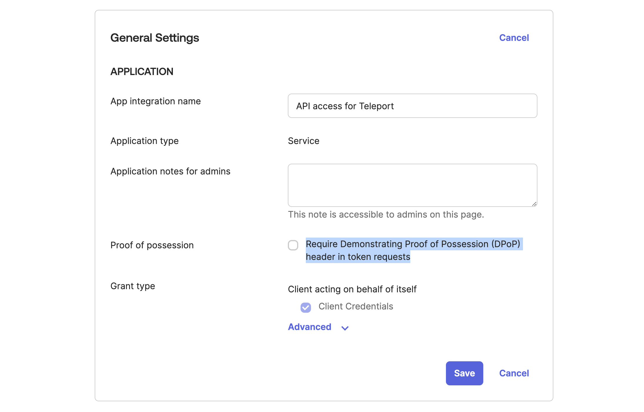 Create Okta API app